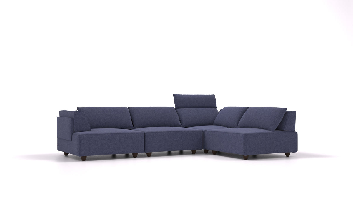 CasCais C, divano modulare FEYDOM in tessuto Velare ET-80 Noble Blue, gambe scure
