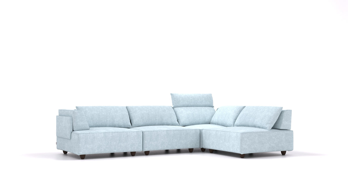 CasCais C, divano modulare FEYDOM in tessuto Mollia FF-19 Pastel Blue, gambe scure