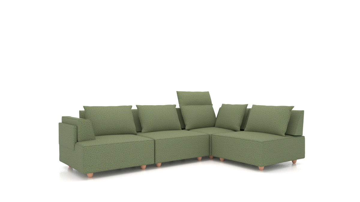 CasCais C, divano modulare FEYDOM in tessuto Hygge HG-34 Olive Green, gambe chiare