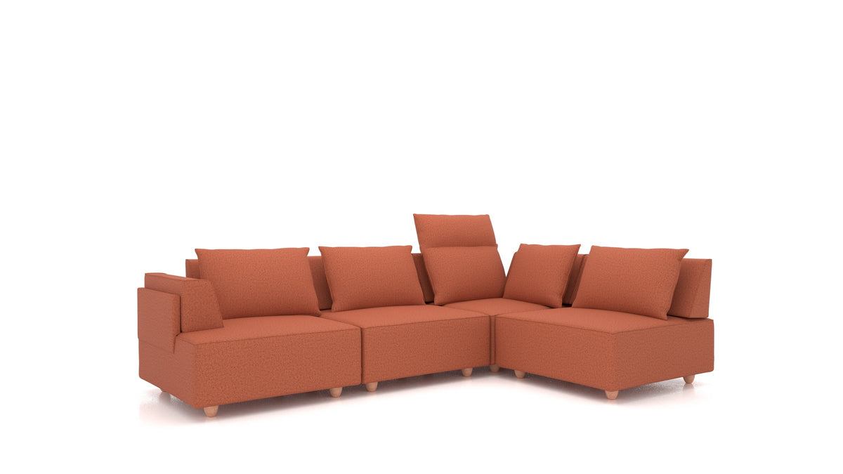 CasCais C, divano modulare FEYDOM in tessuto Hygge HG-56 Terracotta, gambe chiare