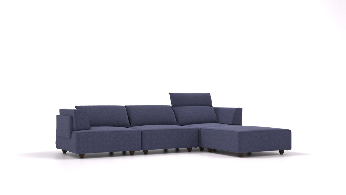 CasCais CS, divano modulare FEYDOM in tessuto Velare ET-80 Noble Blue, gambe scure