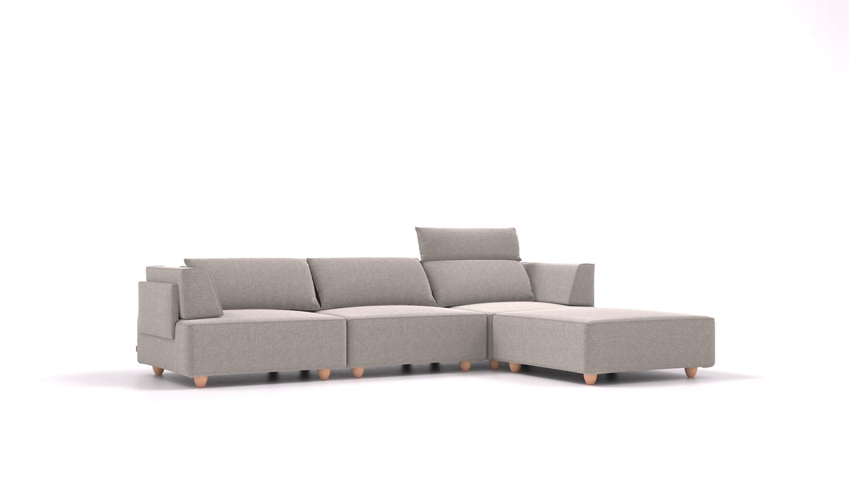 CasCais CS, divano modulare FEYDOM in tessuto Phoenix FE-84 Middle Grey, gambe chiare