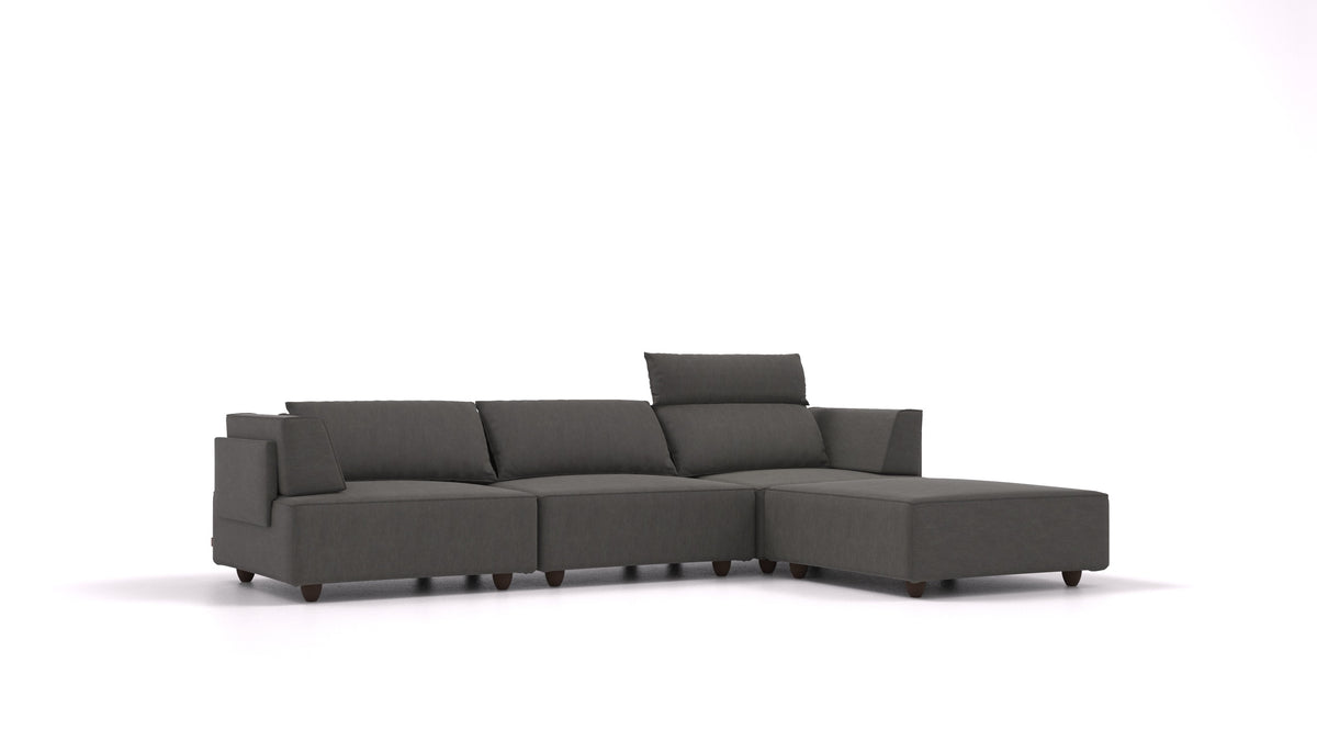 CasCais CS, divano modulare FEYDOM in tessuto Mollia FF-12 Dark Grey, gambe scure