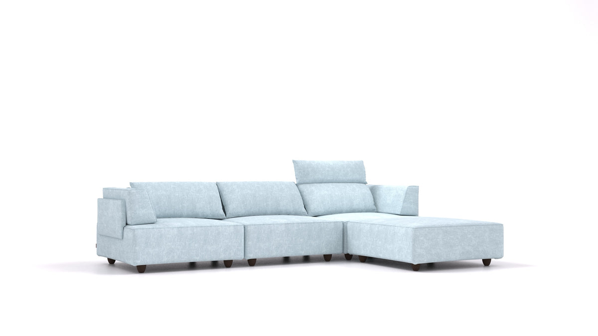 CasCais CS, divano modulare FEYDOM in tessuto Mollia FF-19 Pastel Blue, gambe scure