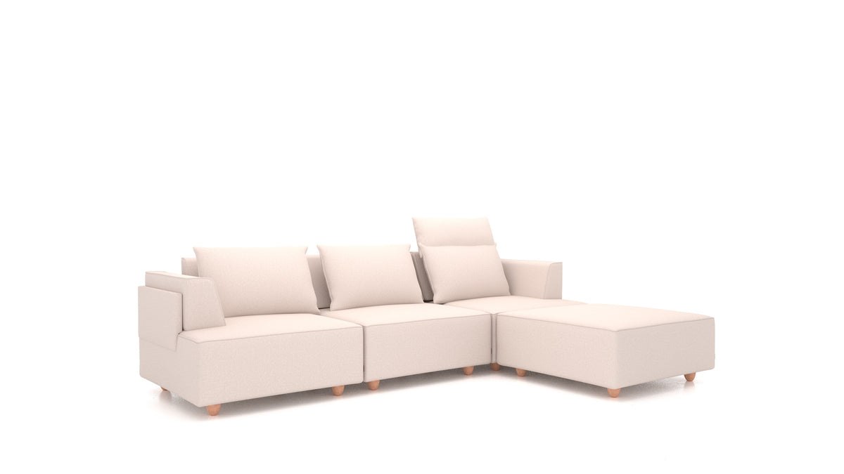 CasCais CS, divano modulare FEYDOM in tessuto Hygge HG-04 Natur, gambe chiare