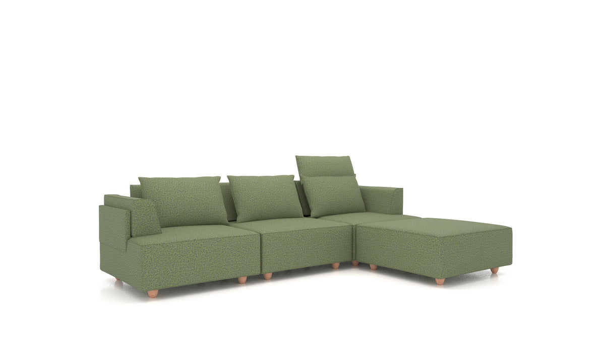 CasCais CS, divano modulare FEYDOM in tessuto Hygge HG-34 Olive Green, gambe chiare