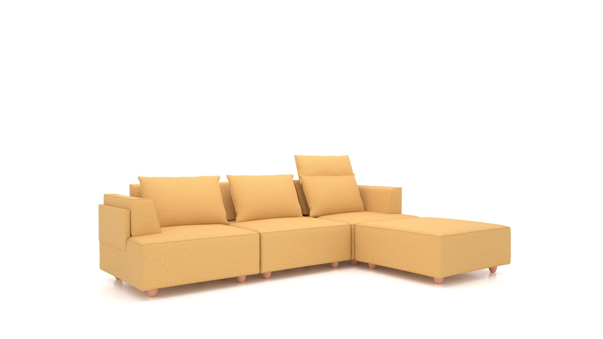 CasCais CS, divano modulare FEYDOM in tessuto Hygge HG-53 Yellow, gambe chiare