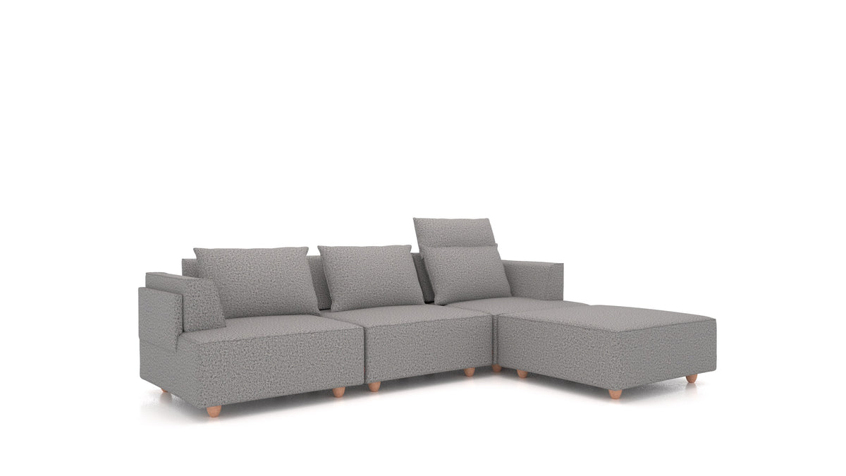 CasCais CS, divano modulare FEYDOM in tessuto Hygge HG-92 Medium Grey, gambe chiare