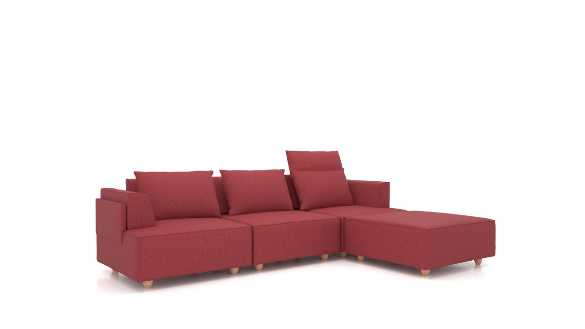 CasCais CS, divano modulare FEYDOM in tessuto Heim HM-58 Cherry, gambe chiare