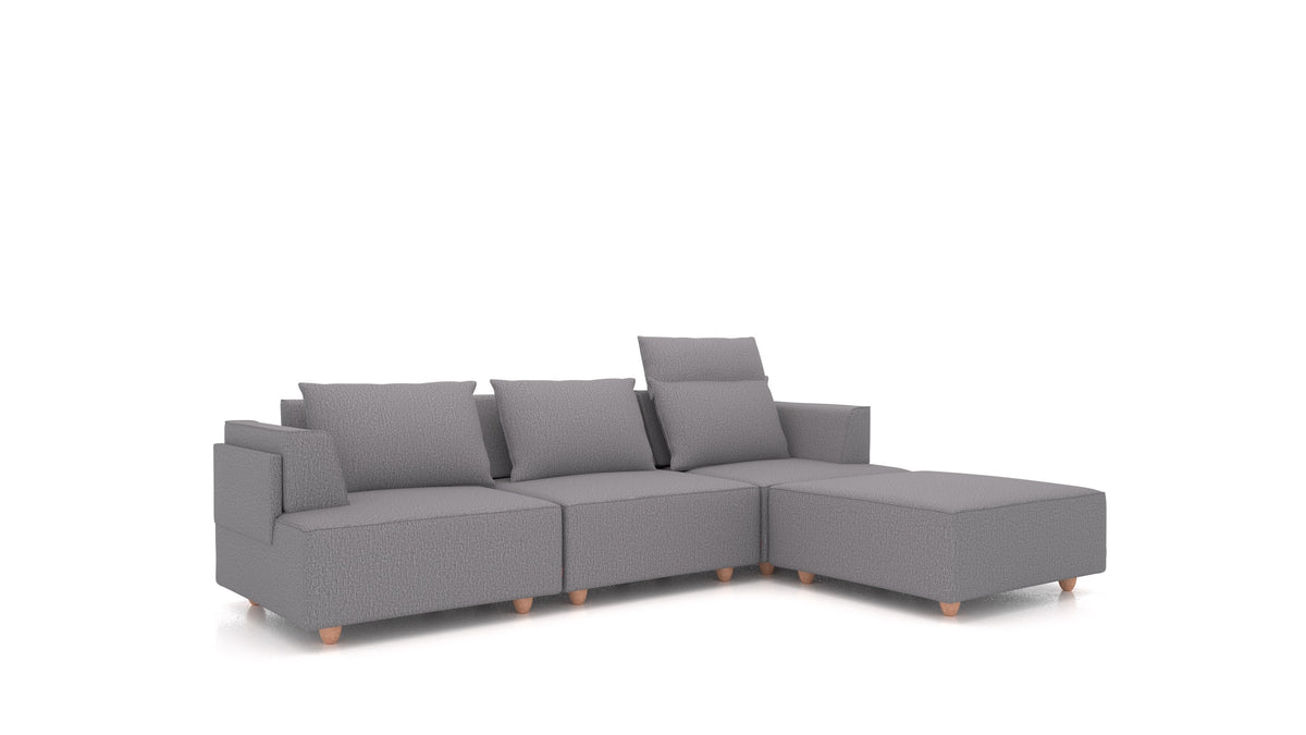 CasCais CS, divano modulare FEYDOM in tessuto Heim HM-95 Medium Grey, gambe chiare