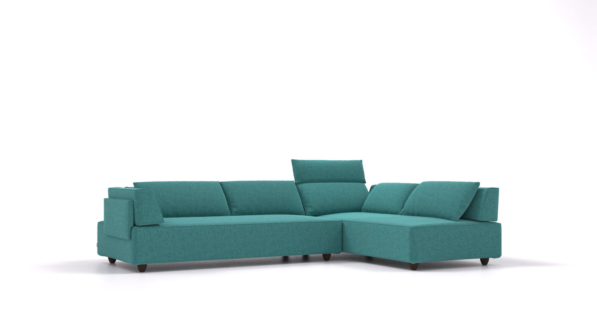 CasCais G, divano modulare FEYDOM in tessuto Velare ET-16 Turquoise, gambe scure