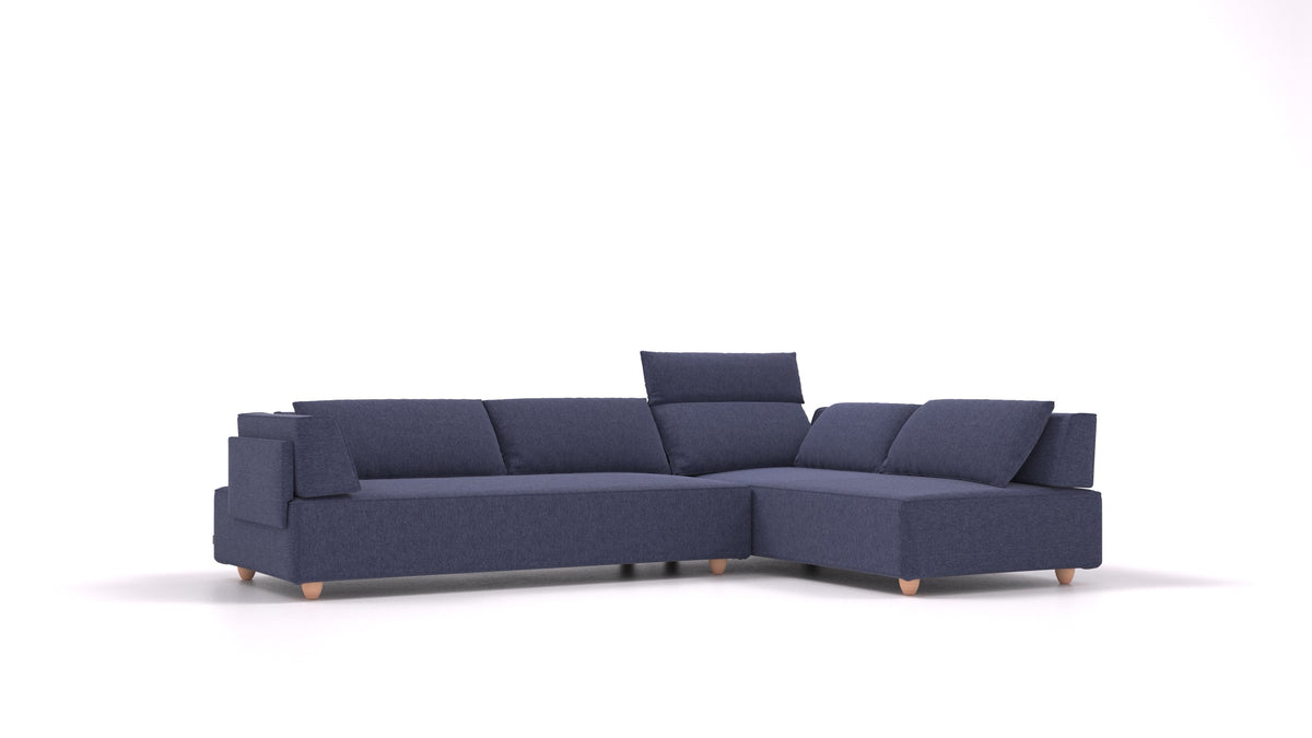 CasCais G, divano modulare FEYDOM in tessuto Velare ET-80 Noble Blue, gambe chiare