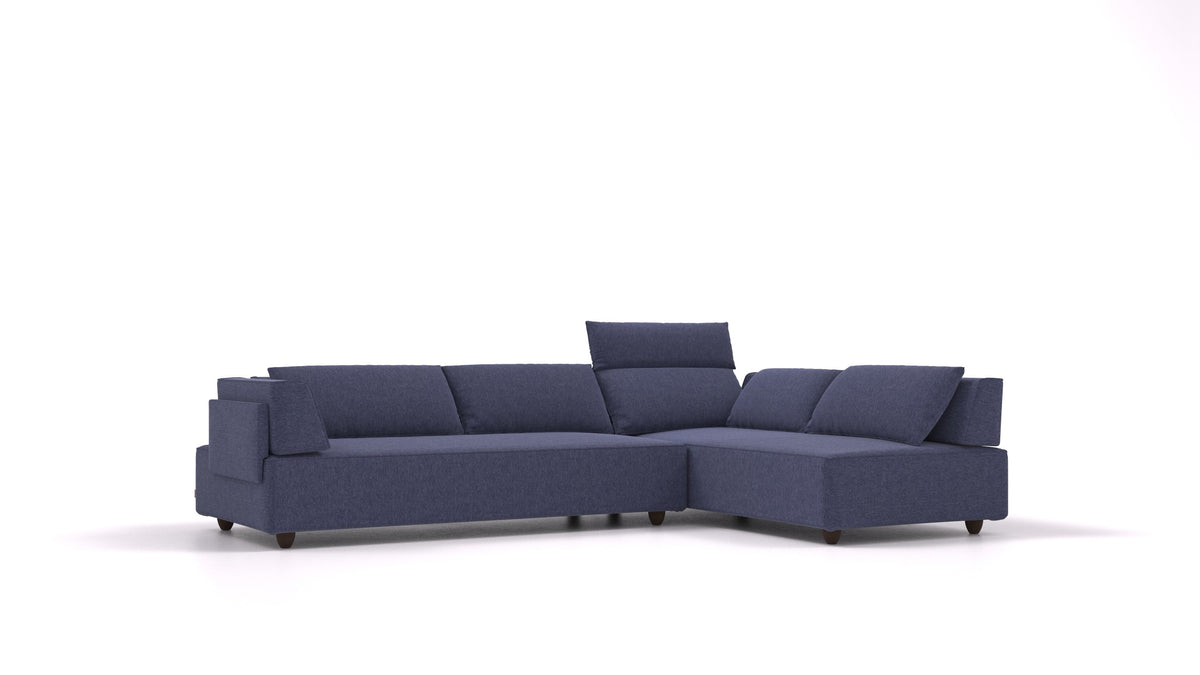 CasCais G, divano modulare FEYDOM in tessuto Velare ET-80 Noble Blue, gambe scure