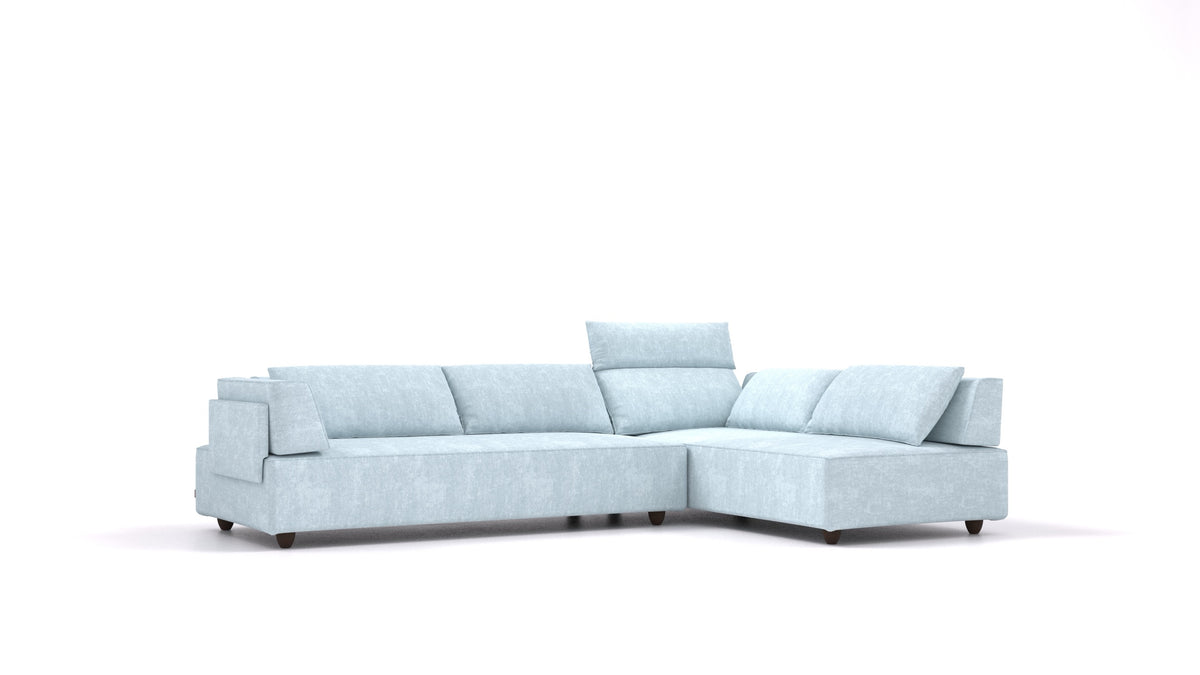 CasCais G, divano modulare FEYDOM in tessuto Mollia FF-19 Pastel Blue, gambe scure