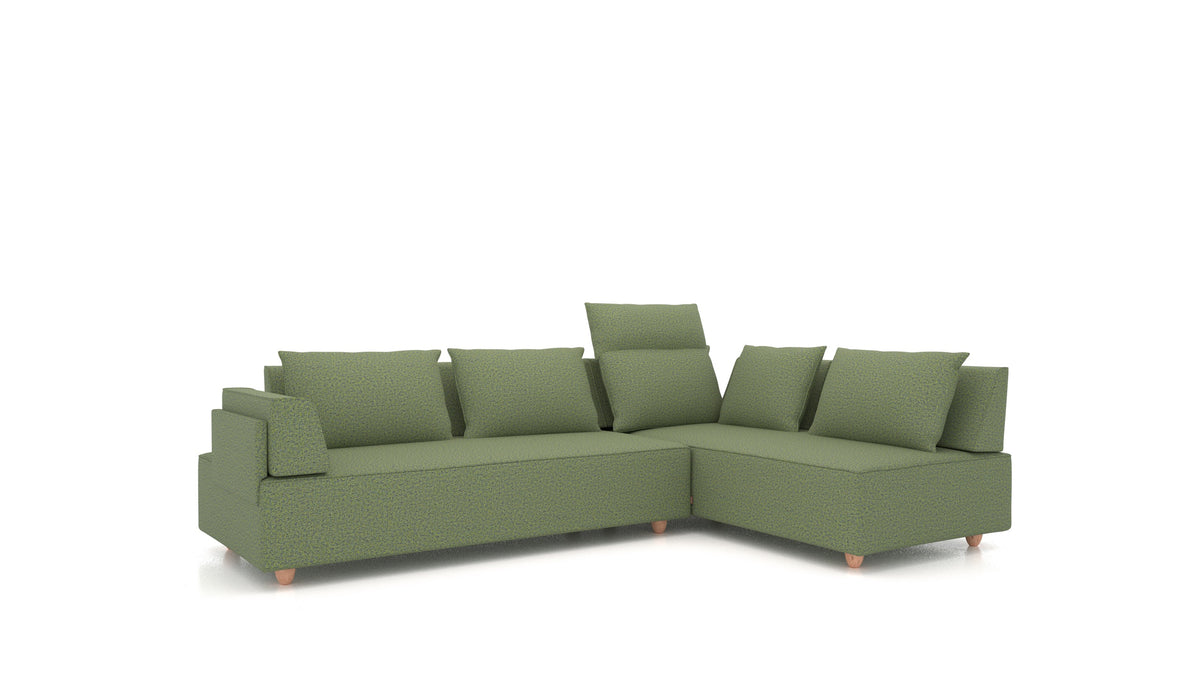 CasCais G, divano modulare FEYDOM in tessuto Hygge HG-34 Olive Green, gambe chiare