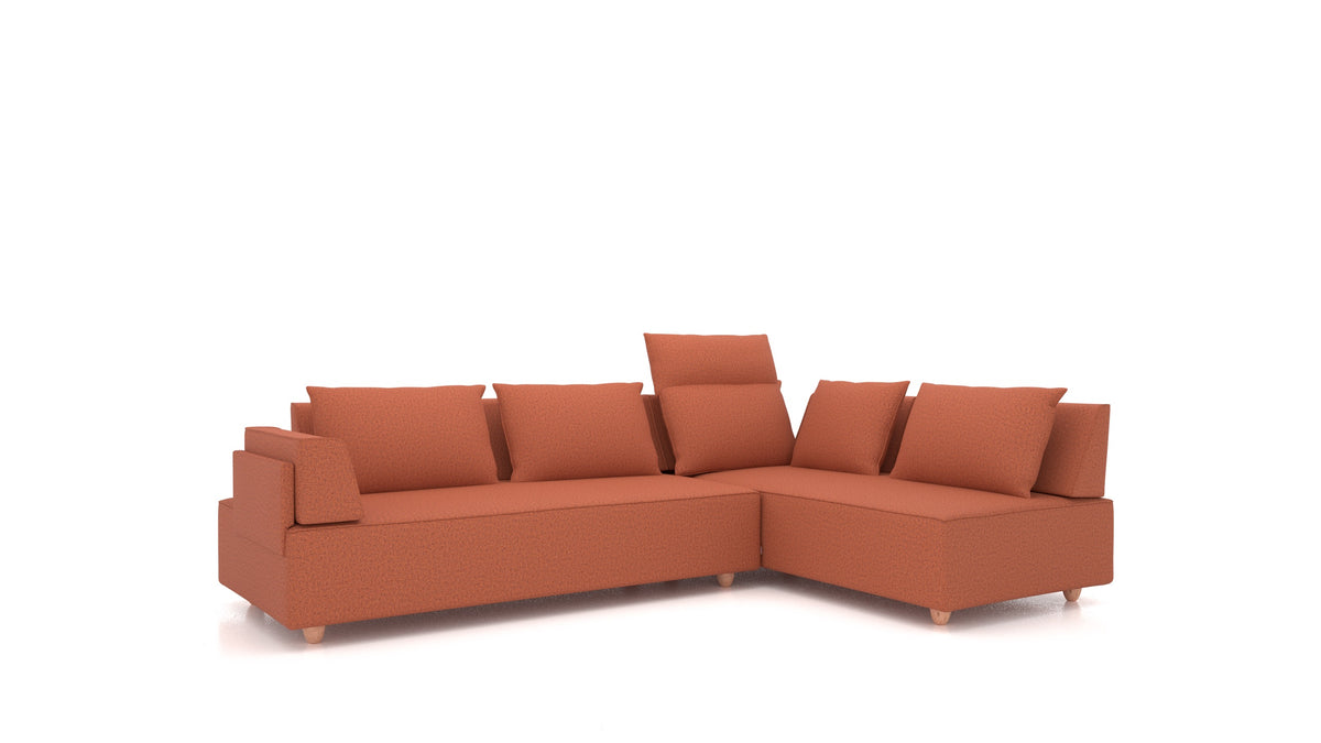 CasCais G, divano modulare FEYDOM in tessuto Hygge HG-56 Terracotta, gambe chiare