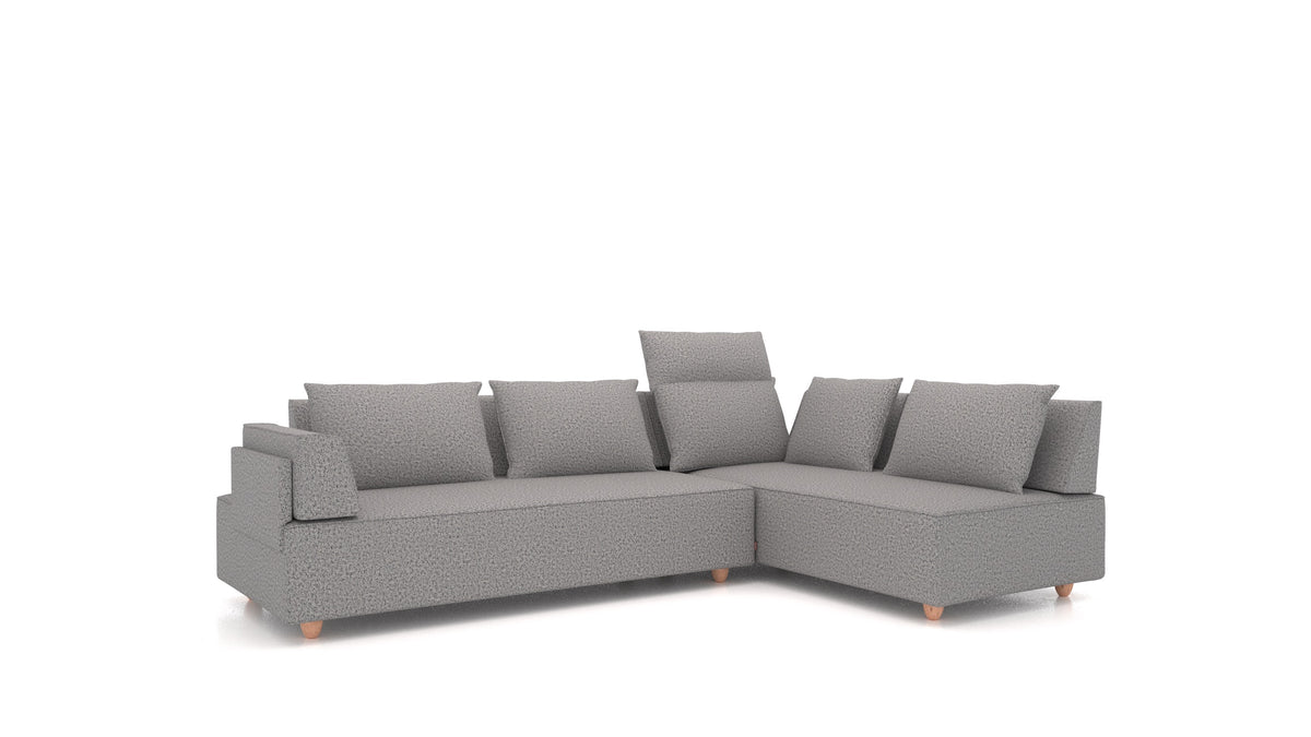 CasCais G, divano modulare FEYDOM in tessuto Hygge HG-92 Medium Grey, gambe chiare