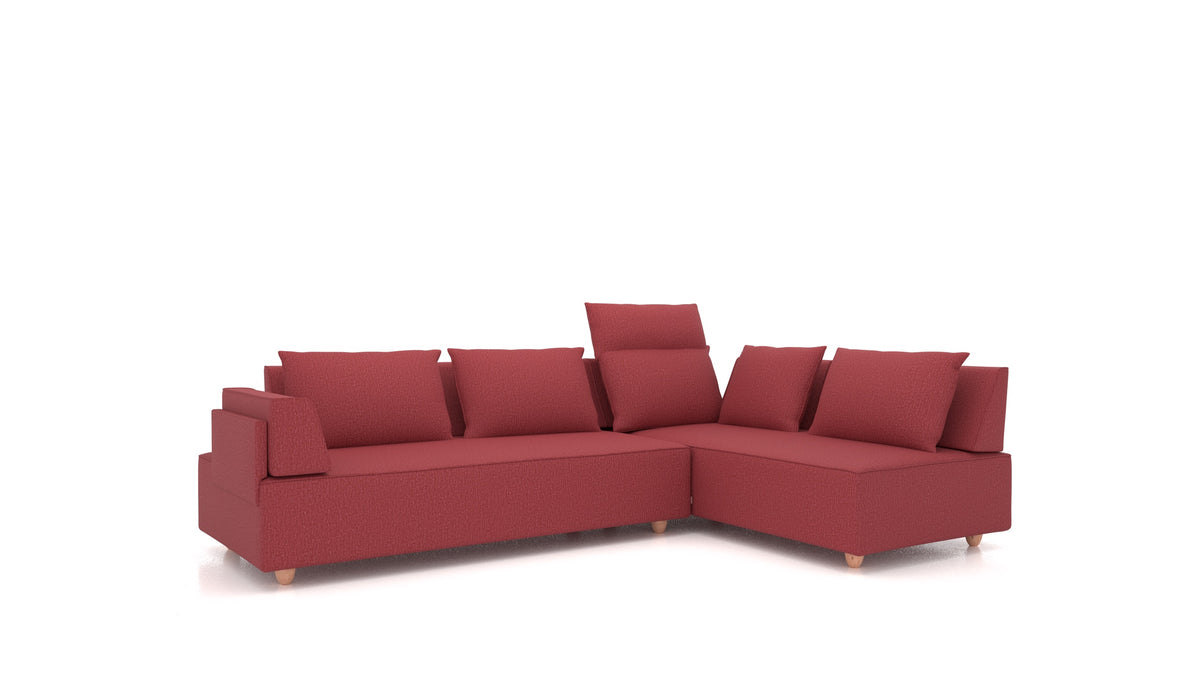 CasCais G, divano modulare FEYDOM in tessuto Heim HM-58 Cherry, gambe chiare