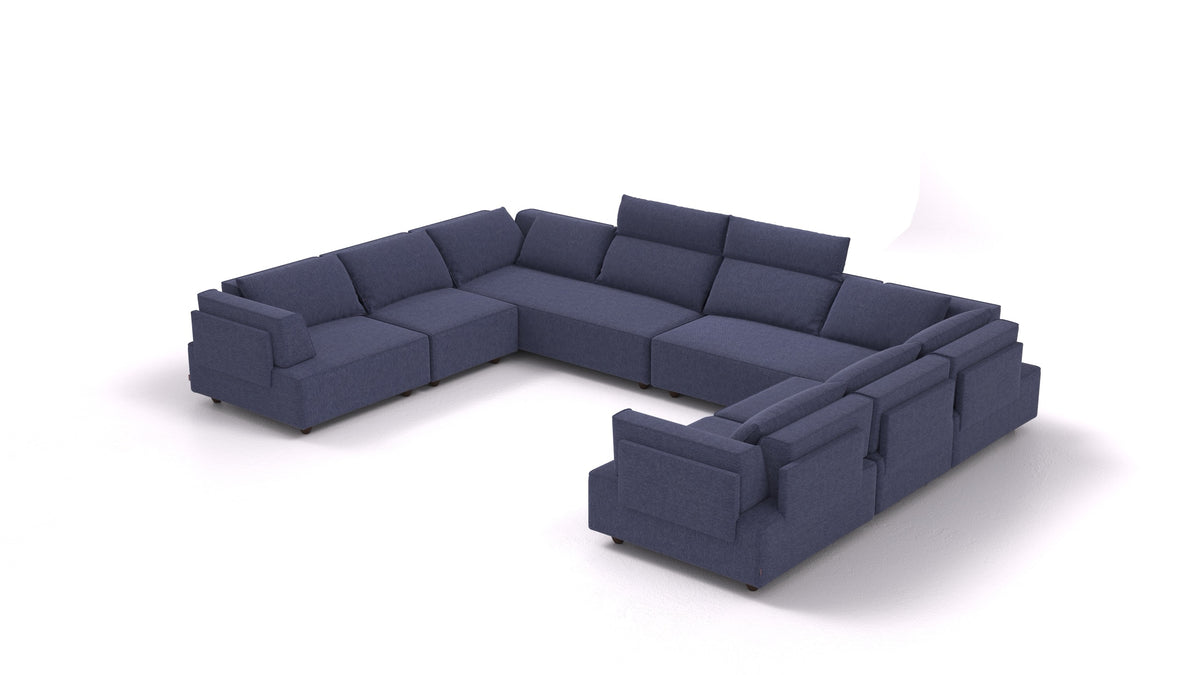 CasCais ID, divano modulare FEYDOM in tessuto Velare ET-80 Noble Blue, gambe scure