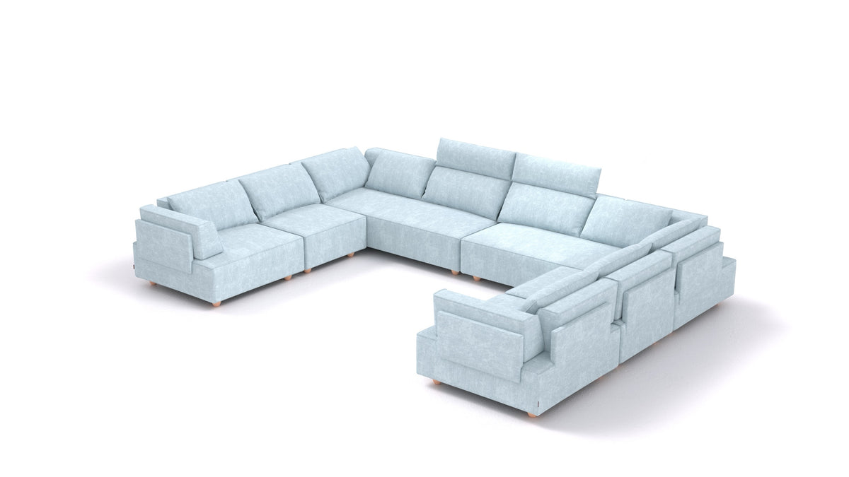 CasCais ID, divano modulare FEYDOM in tessuto Mollia FF-19 Pastel Blue, gambe chiare