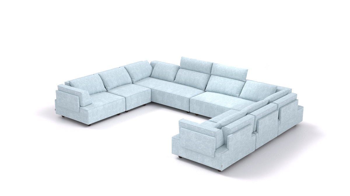 CasCais ID, divano modulare FEYDOM in tessuto Mollia FF-19 Pastel Blue, gambe scure