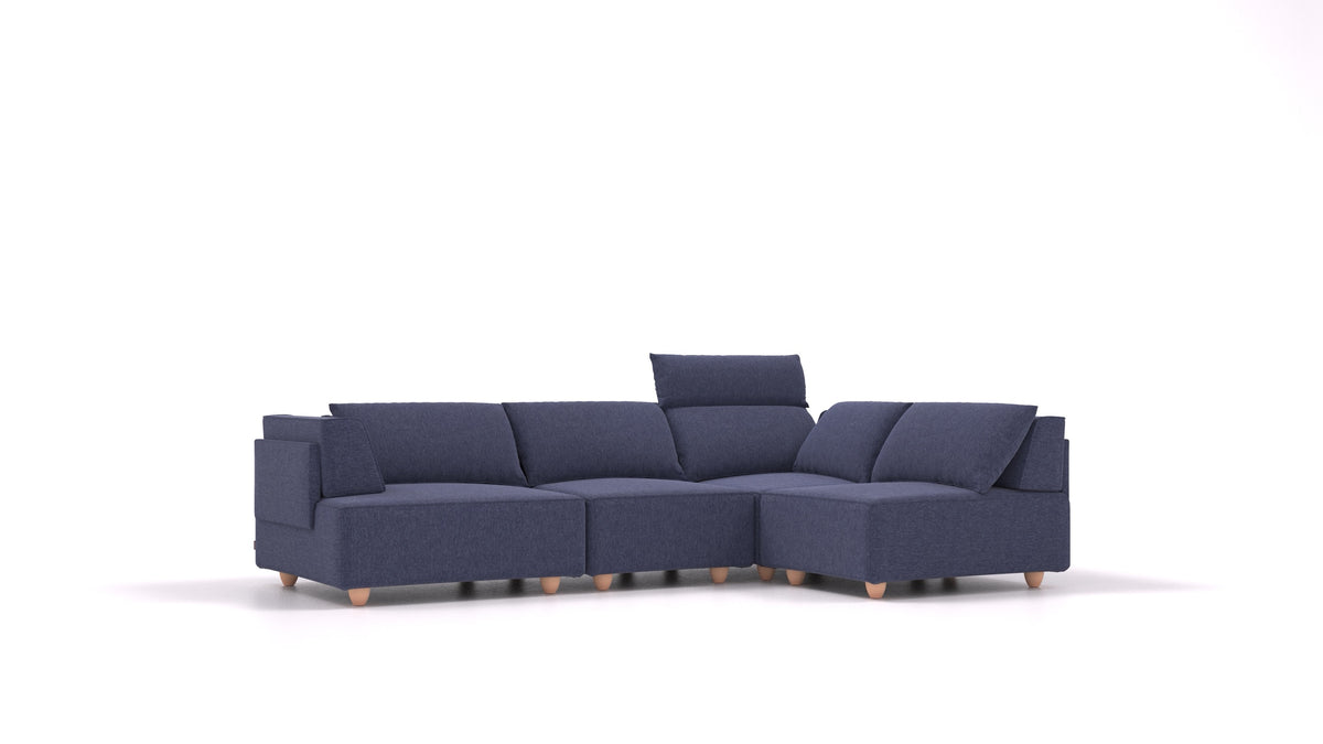 CasCais R, divano modulare FEYDOM in tessuto Velare ET-80 Noble Blue, gambe chiare