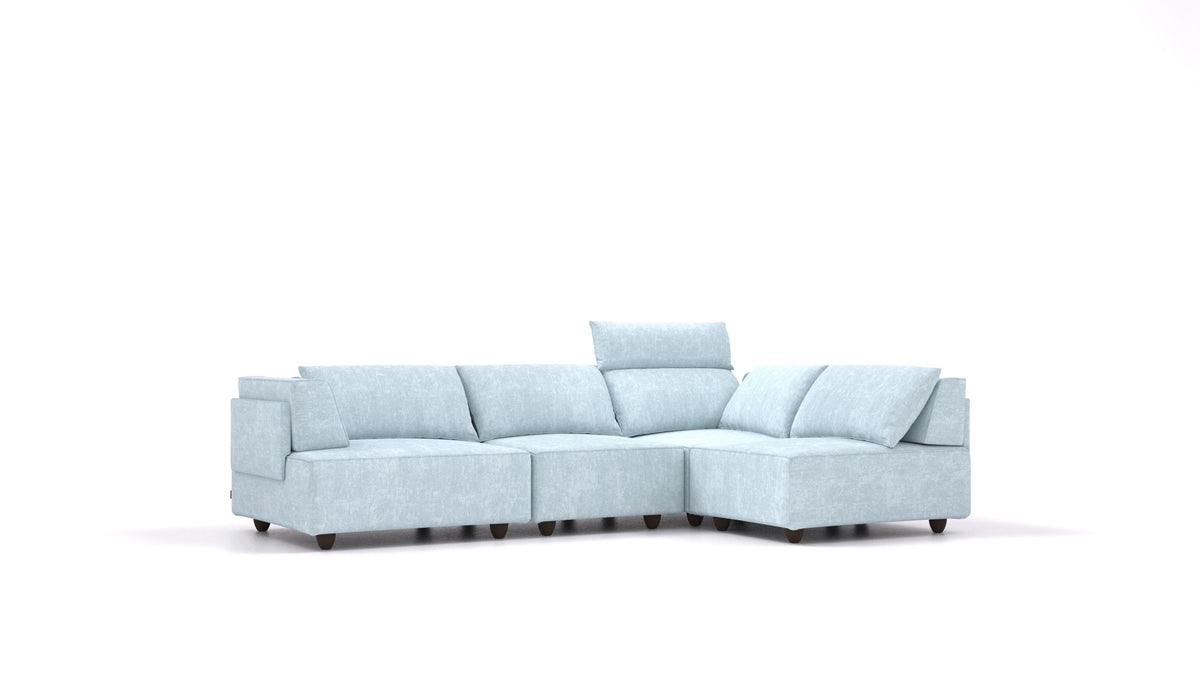CasCais R, divano modulare FEYDOM in tessuto Mollia FF-19 Pastel Blue, gambe scure