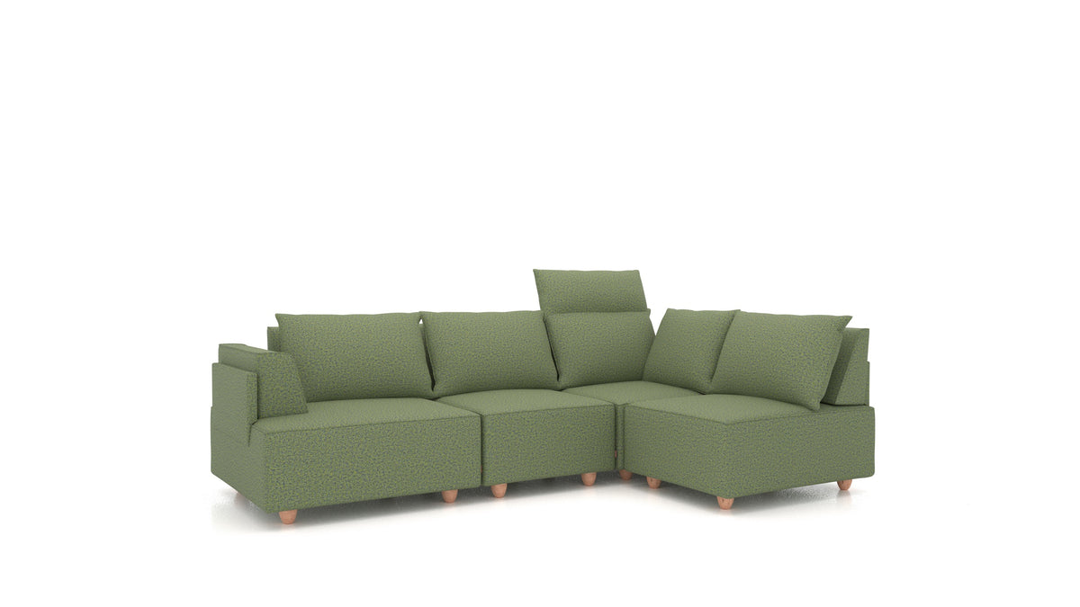 CasCais R, divano modulare FEYDOM in tessuto Hygge HG-34 Olive Green, gambe chiare