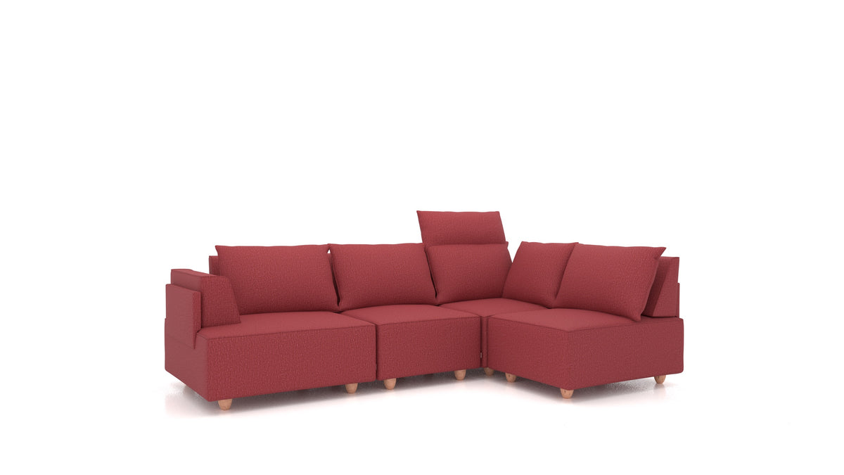 CasCais R, divano modulare FEYDOM in tessuto Heim HM-58 Cherry, gambe chiare