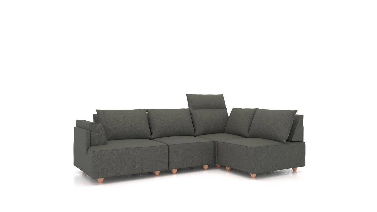 CasCais R, divano modulare FEYDOM in tessuto Heim HM-98 Dark Grey, gambe chiare