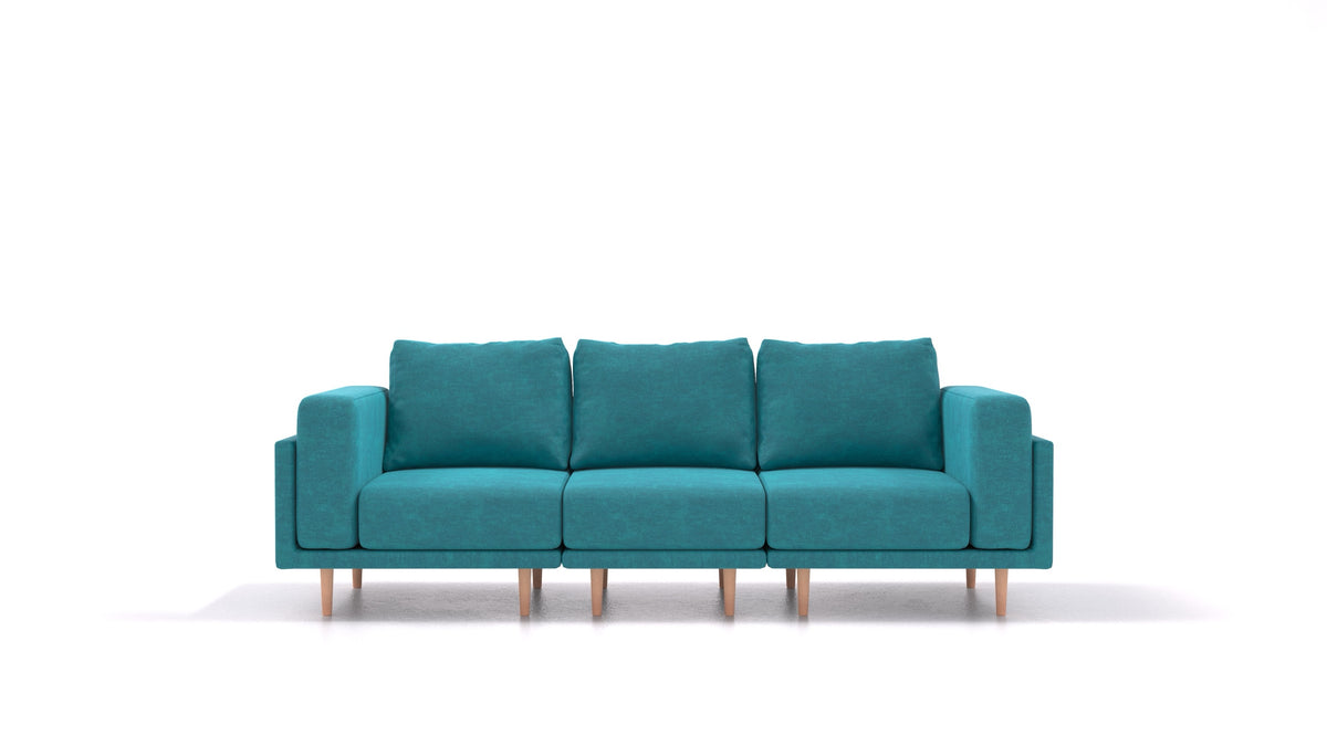 Clooods 3S, divano modulare FEYDOM in tessuto Mollia FF-20 Turquoise, gambe chiare