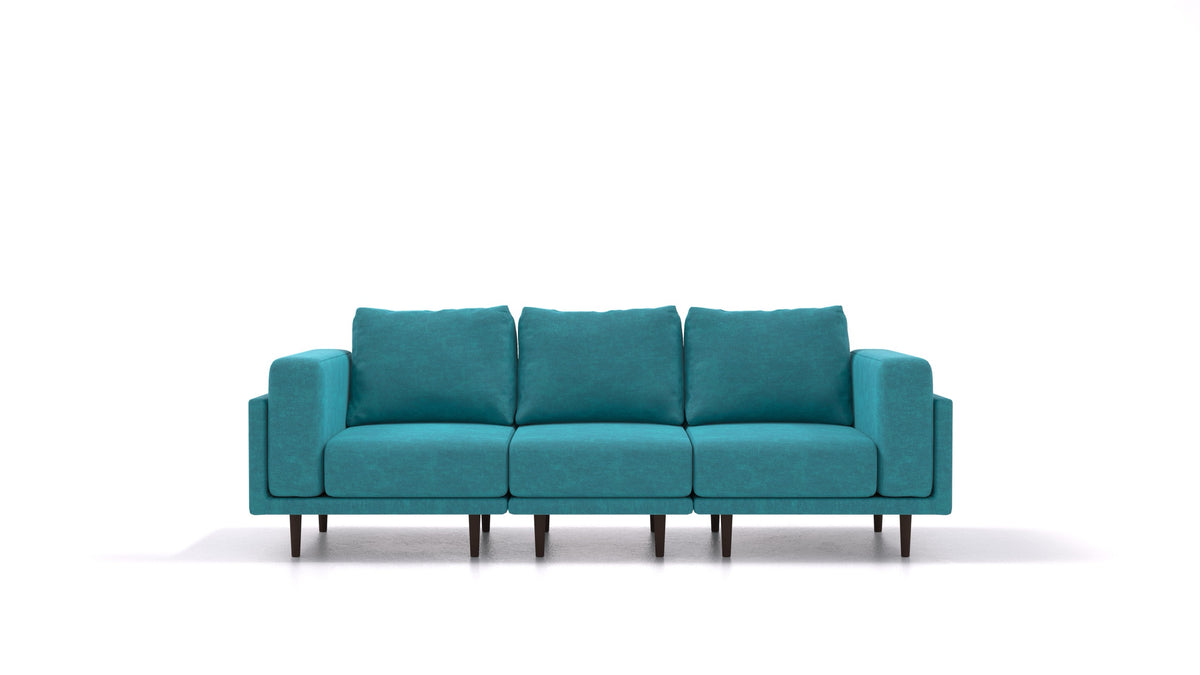Clooods 3S, divano modulare FEYDOM in tessuto Mollia FF-20 Turquoise, gambe scure