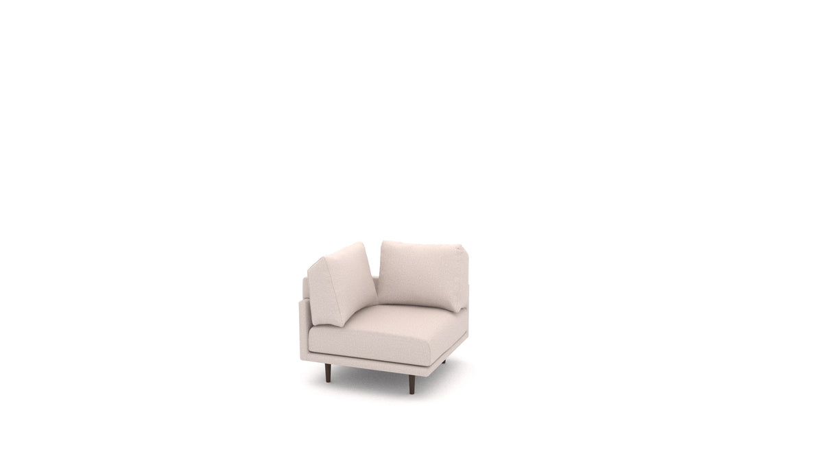 Clooods poltrona ad angolo B, schienale FEYDOM in tessuto Hygge HG-08 Cappuccino, gambe scure
