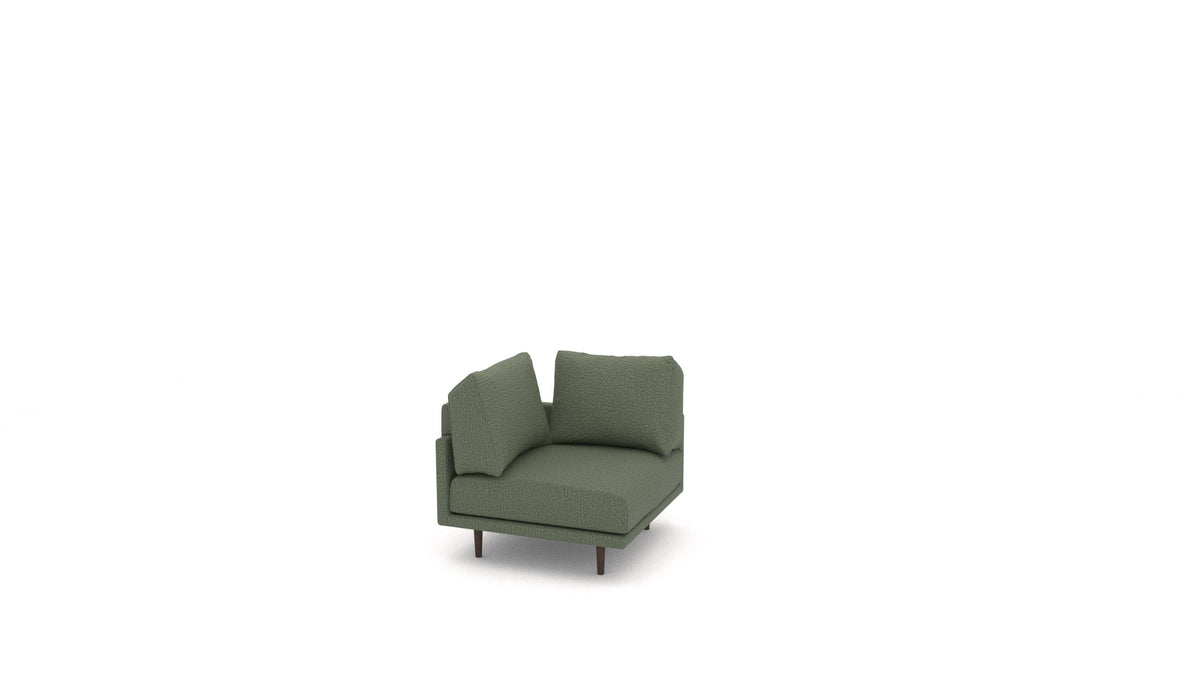Clooods poltrona ad angolo B, schienale FEYDOM in tessuto Heim HM-39 Forest, gambe scure
