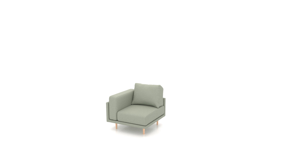 Clooods poltrona ad angolo, schienale FEYDOM in tessuto Heim HM-34 Jade, gambe chiare