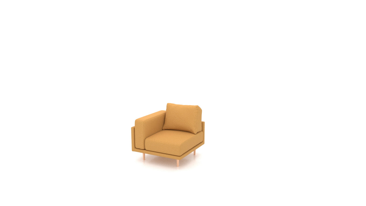 Clooods poltrona ad angolo, schienale FEYDOM in tessuto Heim HM-53 Antique Gold, gambe chiare
