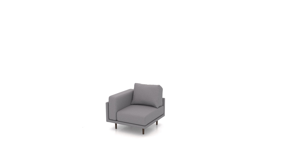Clooods poltrona ad angolo, schienale FEYDOM in tessuto Heim HM-95 Medium Grey, gambe scure
