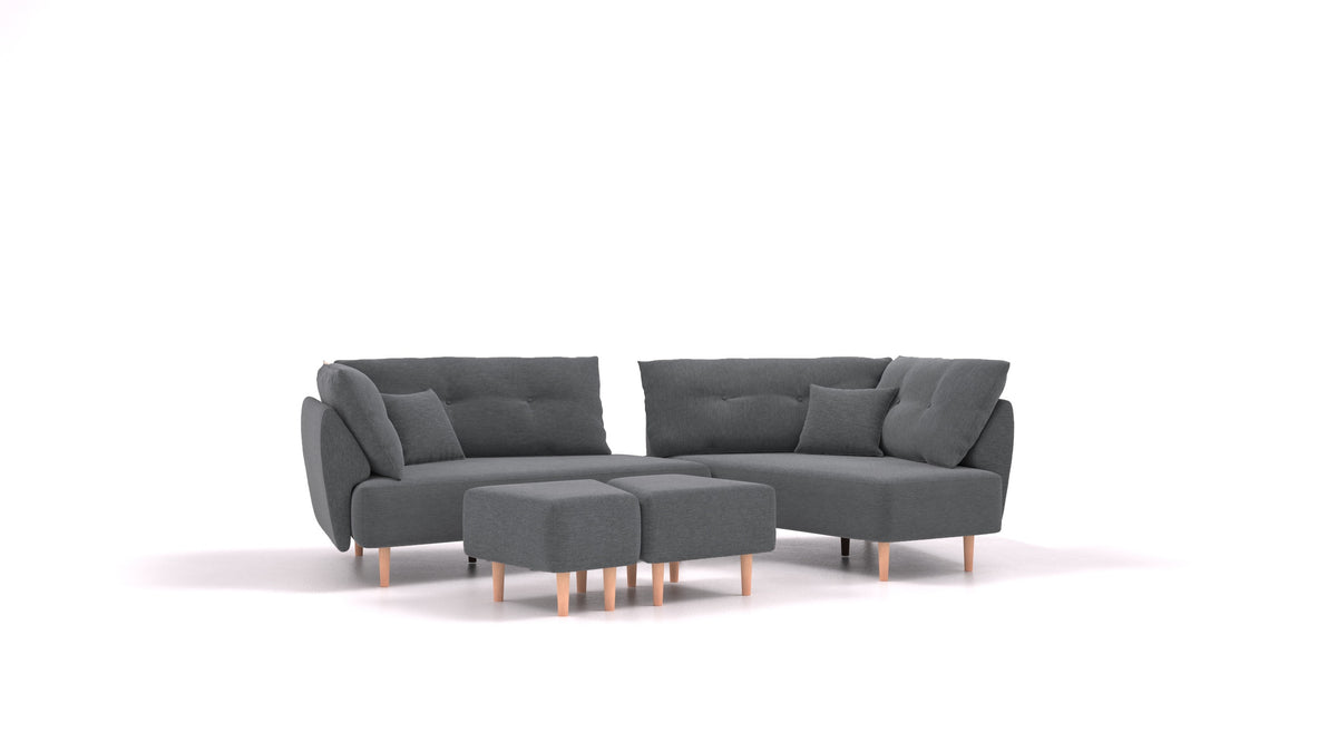 Diagon, divano modulare FEYDOM in tessuto Astra AT-88 Dark Grey, gambe chiare