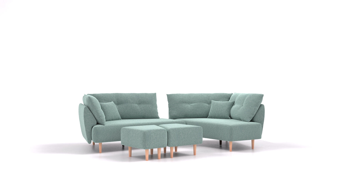 Diagon, divano modulare FEYDOM in tessuto Alure DE-75 Pastel Blue, gambe chiare