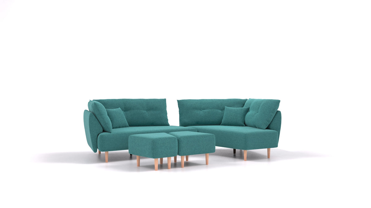 Diagon, divano modulare FEYDOM in tessuto Velare ET-16 Turquoise, gambe chiare