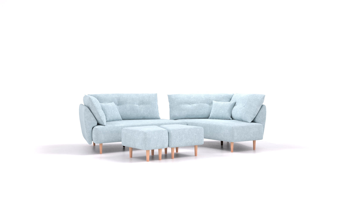 Diagon, divano modulare FEYDOM in tessuto Mollia FF-19 Pastel Blue, gambe chiare