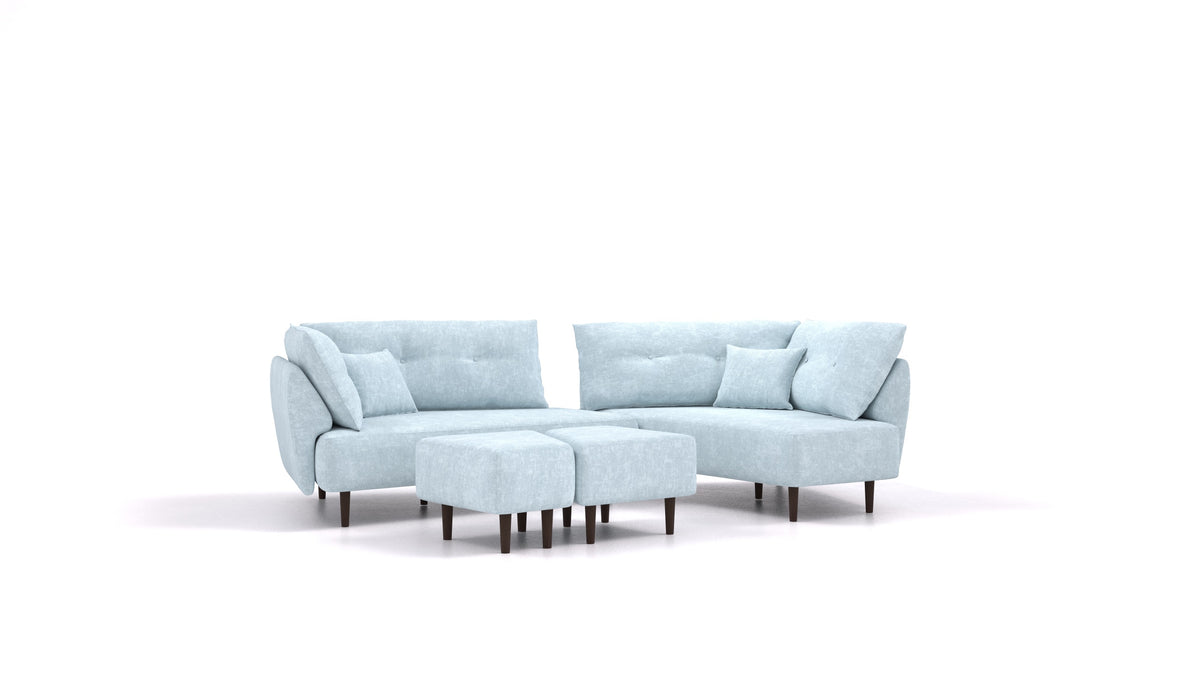 Diagon, divano modulare FEYDOM in tessuto Mollia FF-19 Pastel Blue, gambe scure