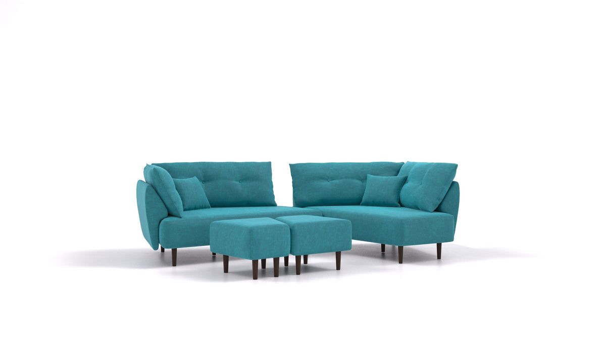 Diagon, divano modulare FEYDOM in tessuto Mollia FF-20 Turquoise, gambe scure