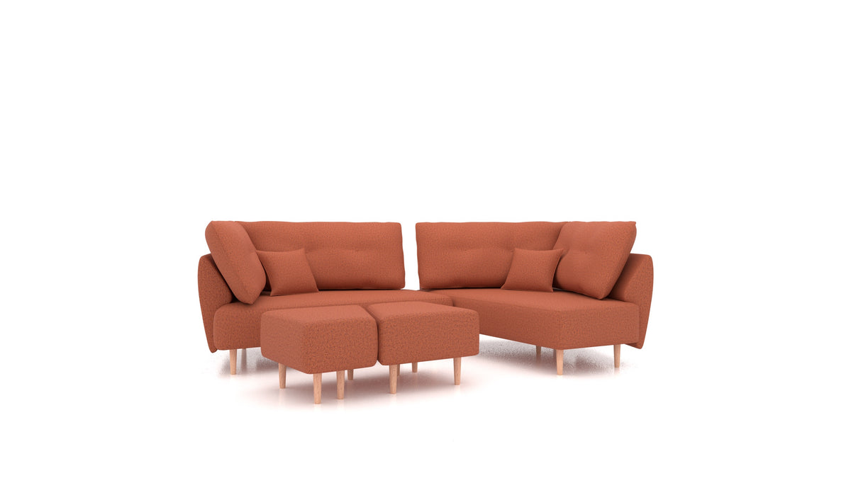 Diagon, divano modulare FEYDOM in tessuto Hygge HG-56 Terracotta, gambe chiare