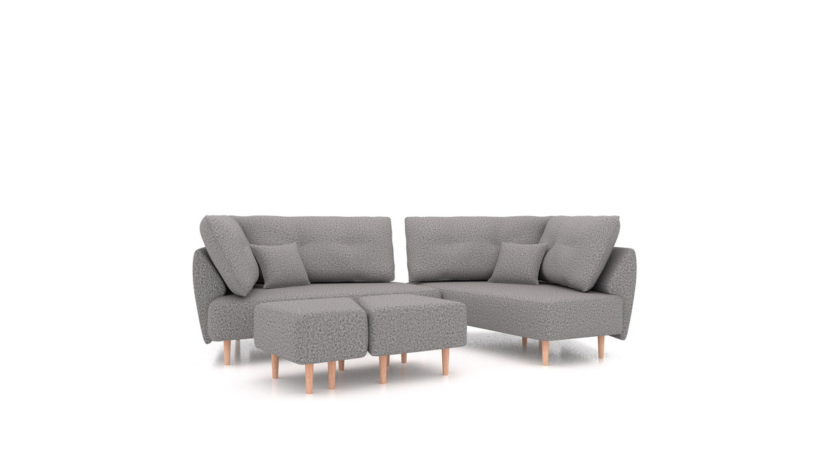 Diagon, divano modulare FEYDOM in tessuto Hygge HG-92 Medium Grey, gambe chiare
