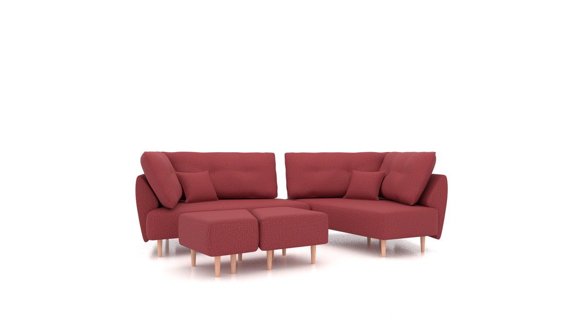 Diagon, divano modulare FEYDOM in tessuto Heim HM-58 Cherry, gambe chiare