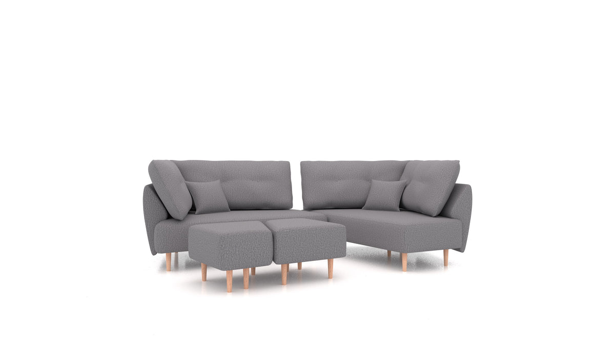 Diagon, divano modulare FEYDOM in tessuto Heim HM-95 Medium Grey, gambe chiare