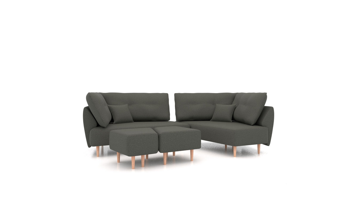 Diagon, divano modulare FEYDOM in tessuto Heim HM-98 Dark Grey, gambe chiare