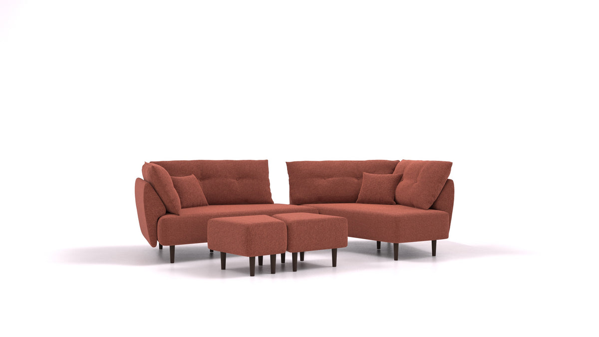 Diagon, divano modulare FEYDOM in tessuto Icon IC-59 Etno Red, gambe scure