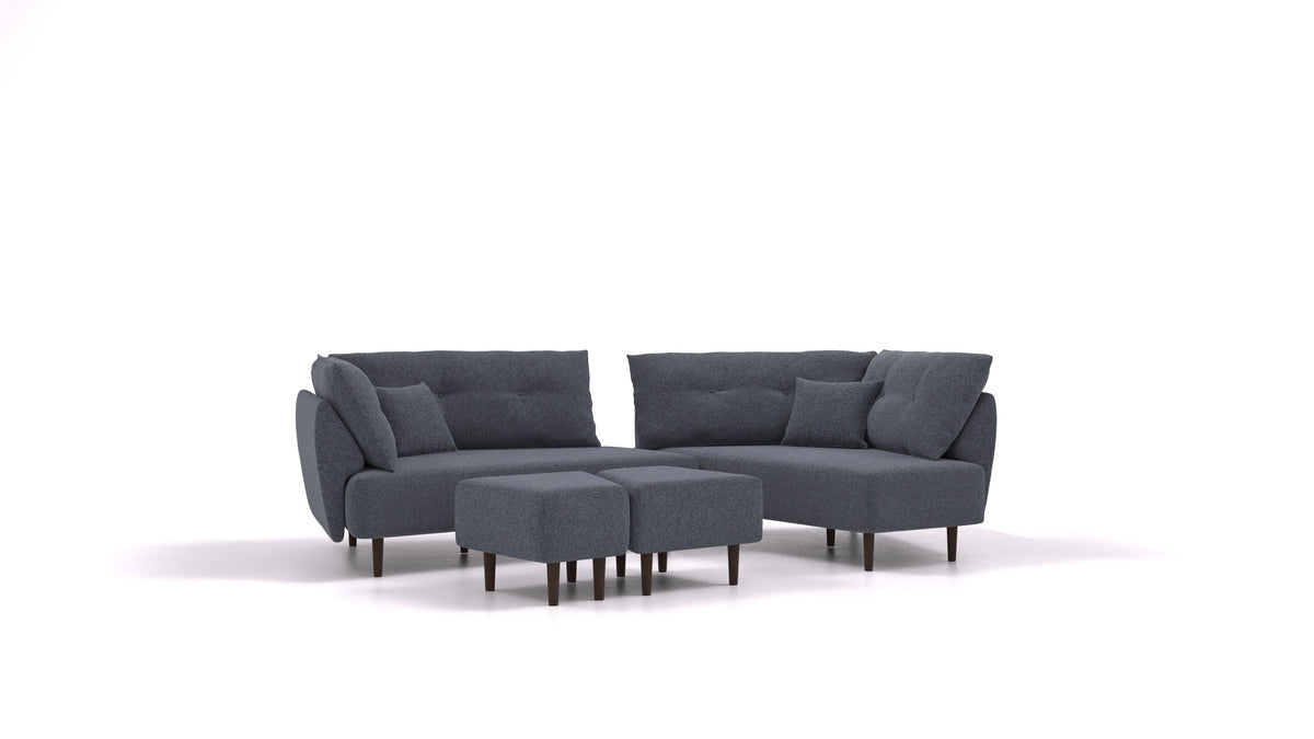 Diagon, divano modulare FEYDOM in tessuto Icon IC-79 Deep Blue, gambe scure